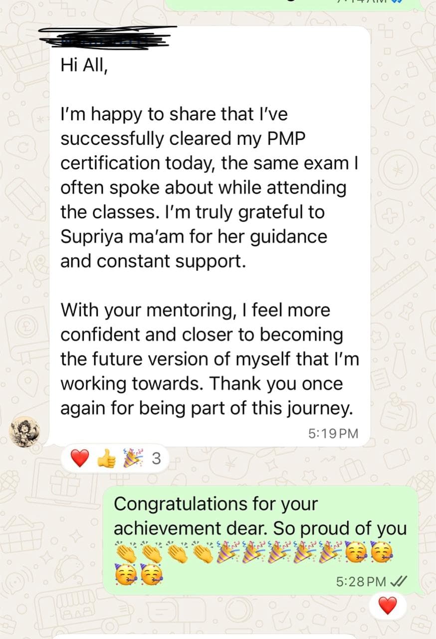 WhatsApp message from Narmada