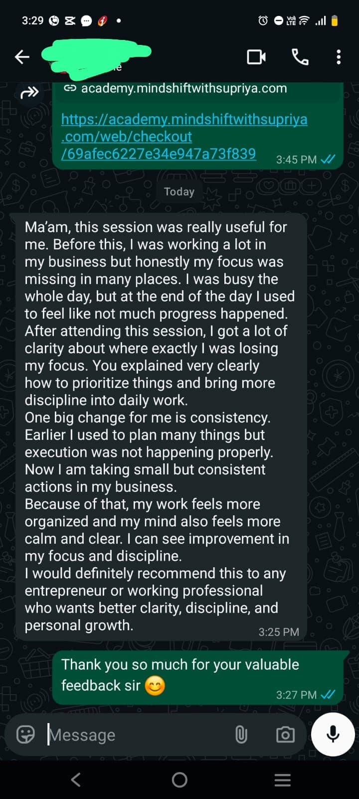 WhatsApp message from Arun Kumar