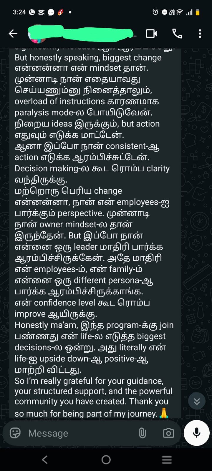 WhatsApp message from Rajesh